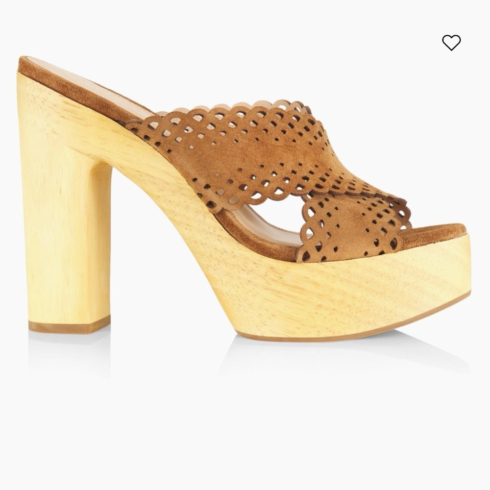 Veronica Beard Tan Perforated Suede Platform Mule